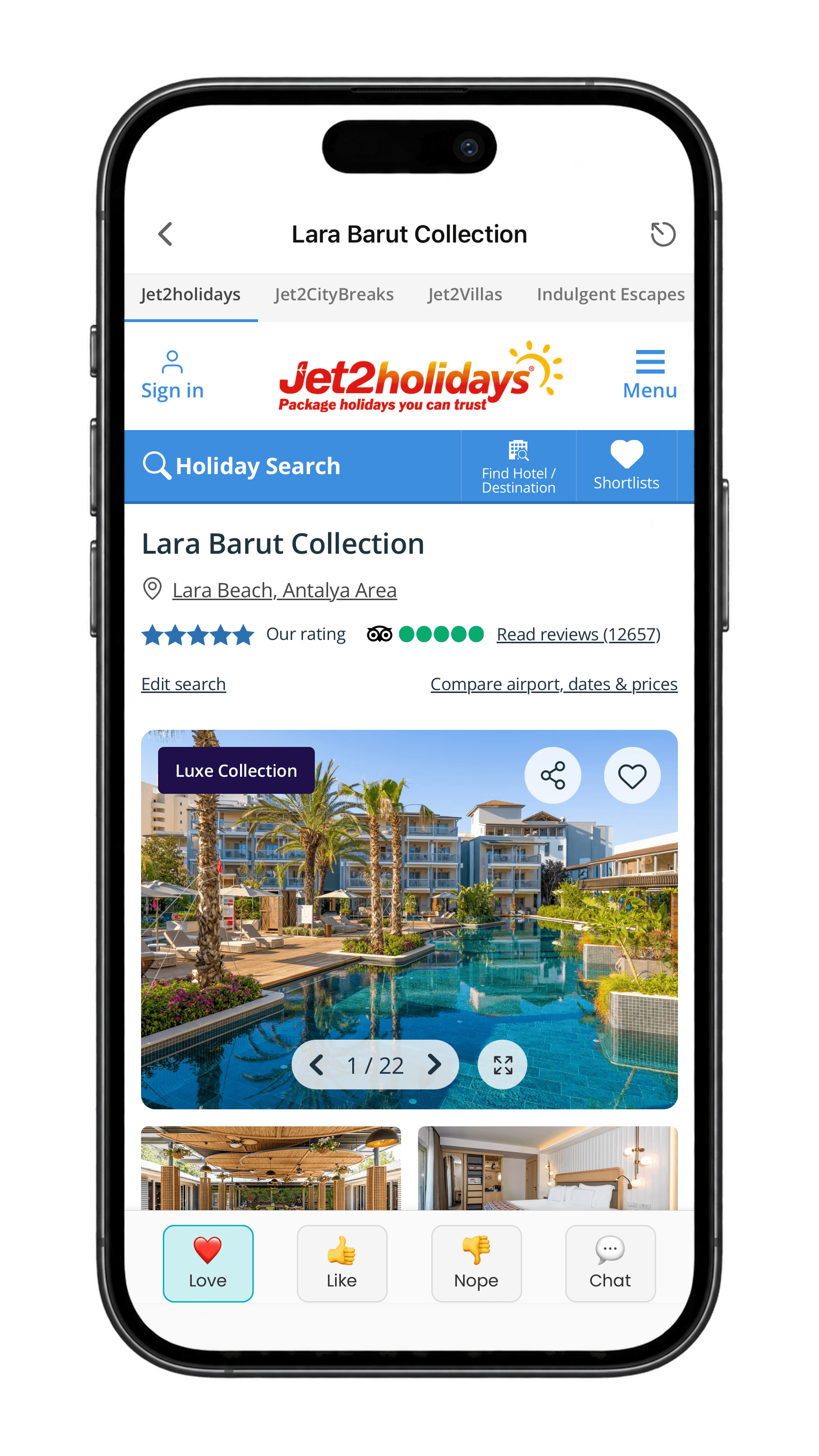 Holiboss app showing vacation ideas to compare